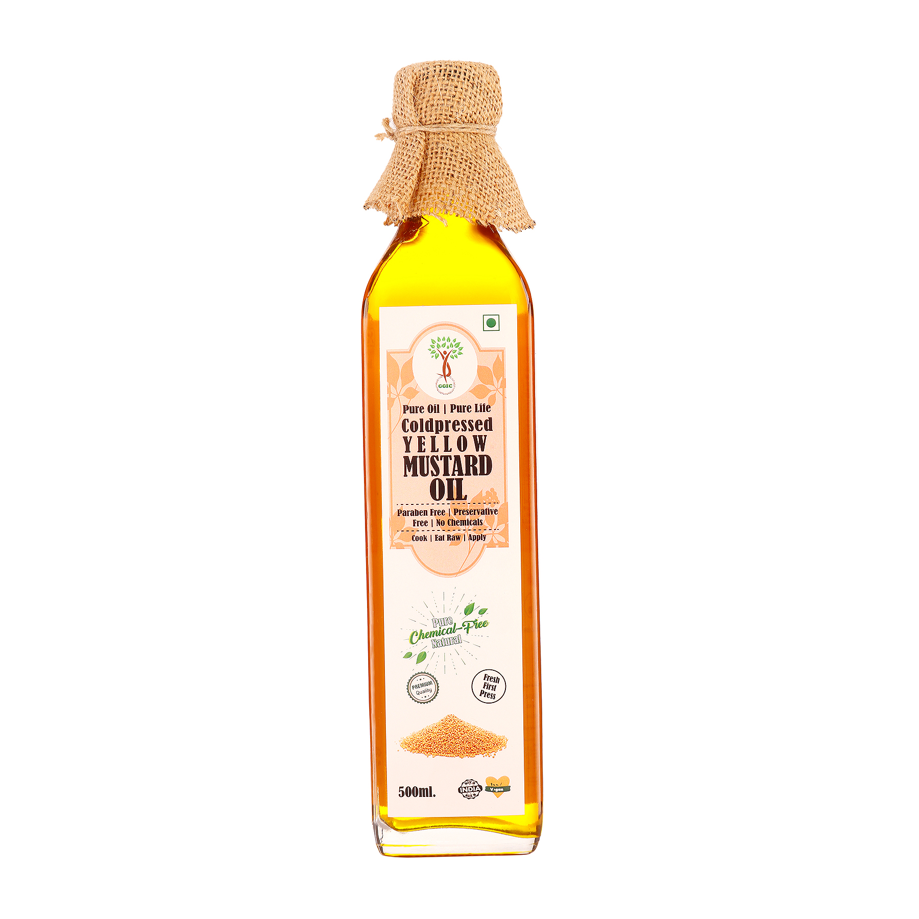 Pure & Natural Cold Pressed Yellow Mustard Oil (500ml)