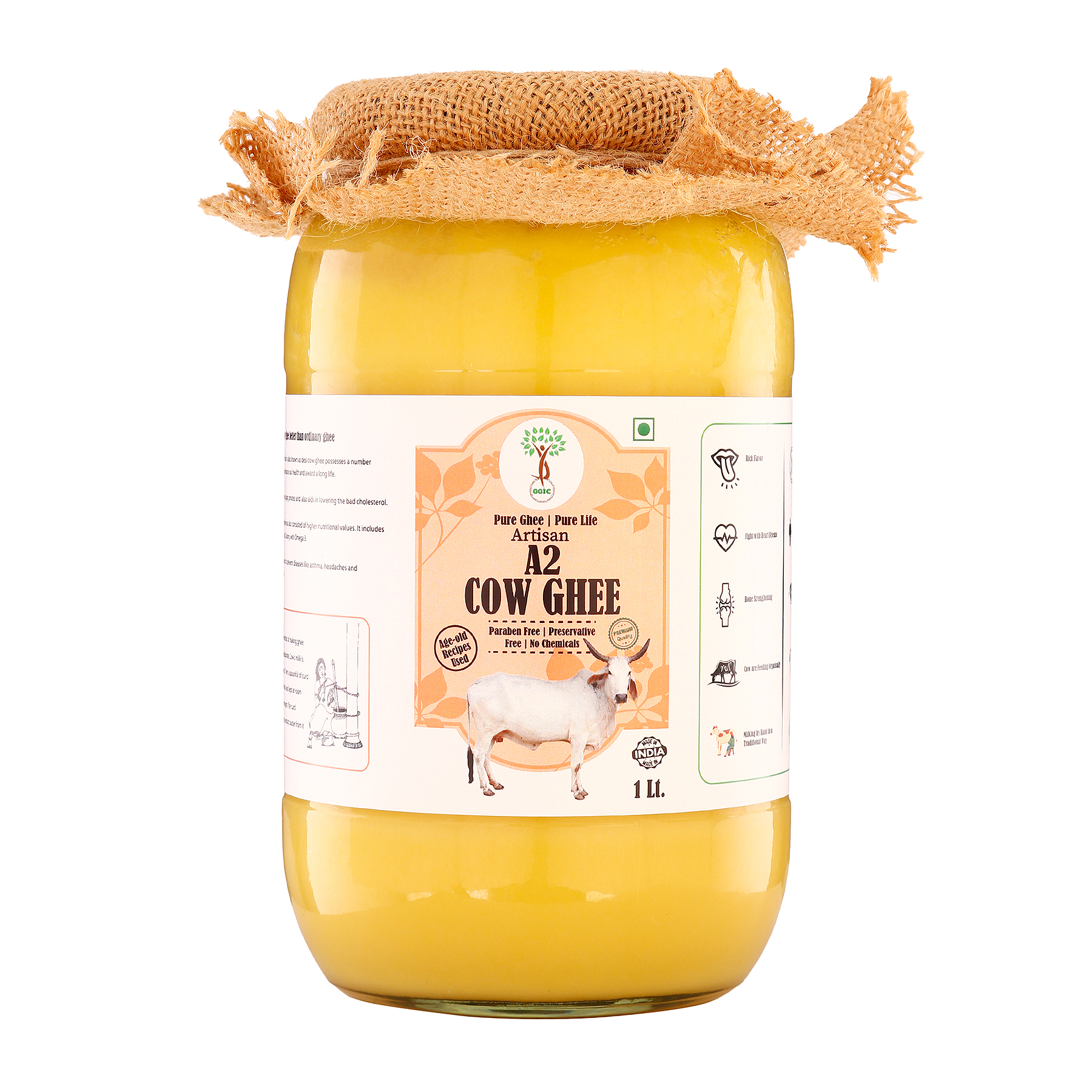 Pure & Natural Artisan A2 Cow Ghee (1000 ml)