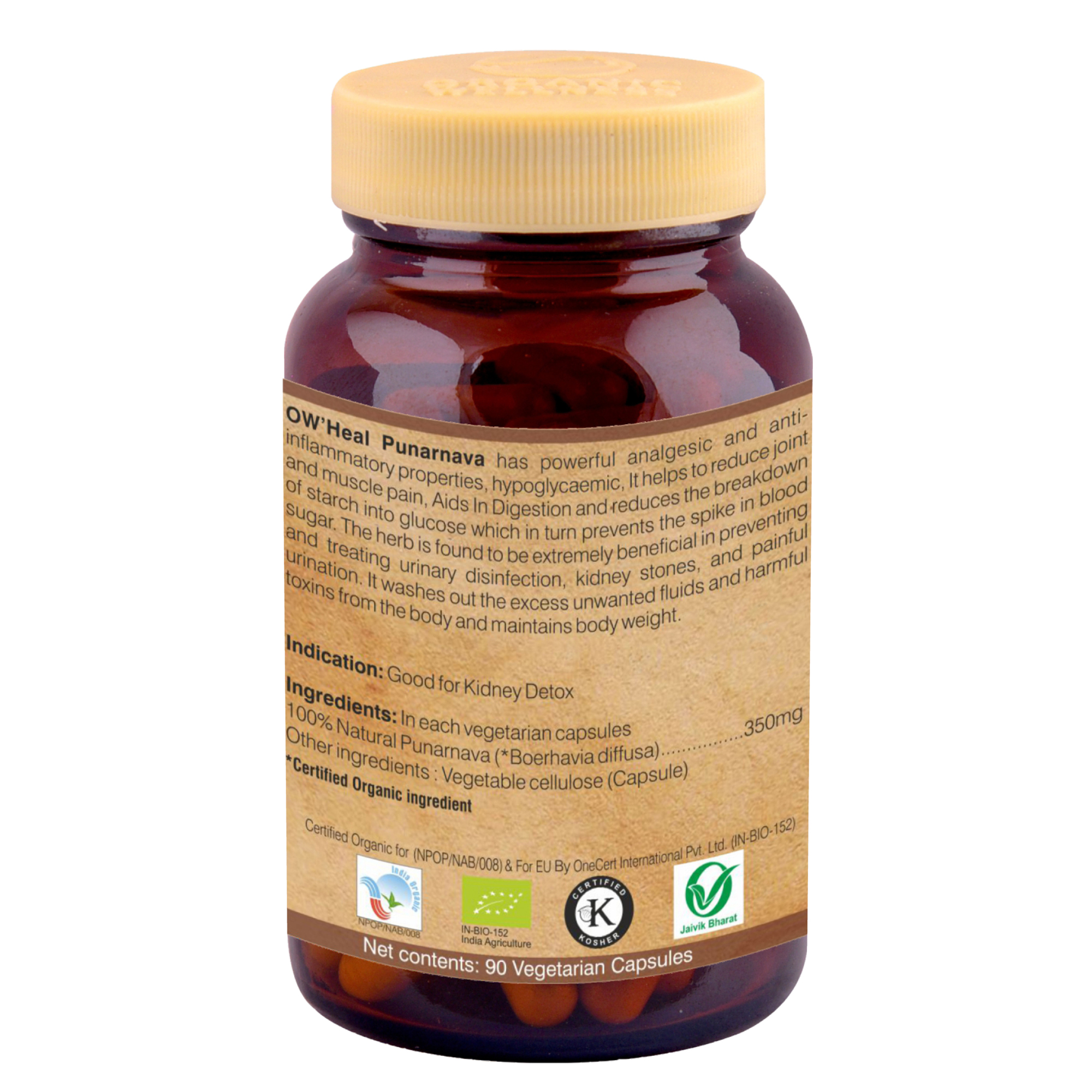 Organic Wellness Punarnava Kidney Detox 90 Capsules Bottle