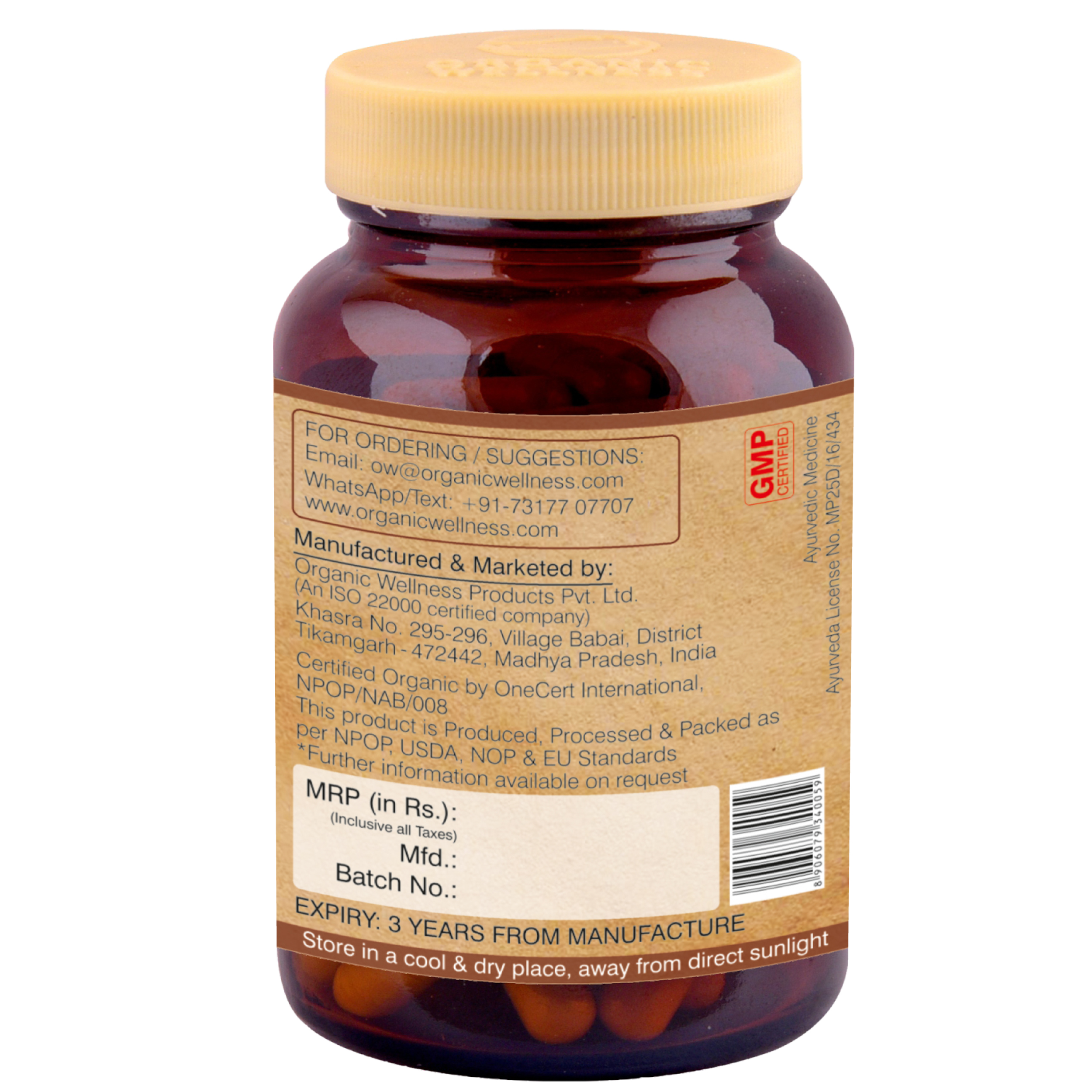 Organic Wellness Shatavari A+ 90 Capsules Bottle