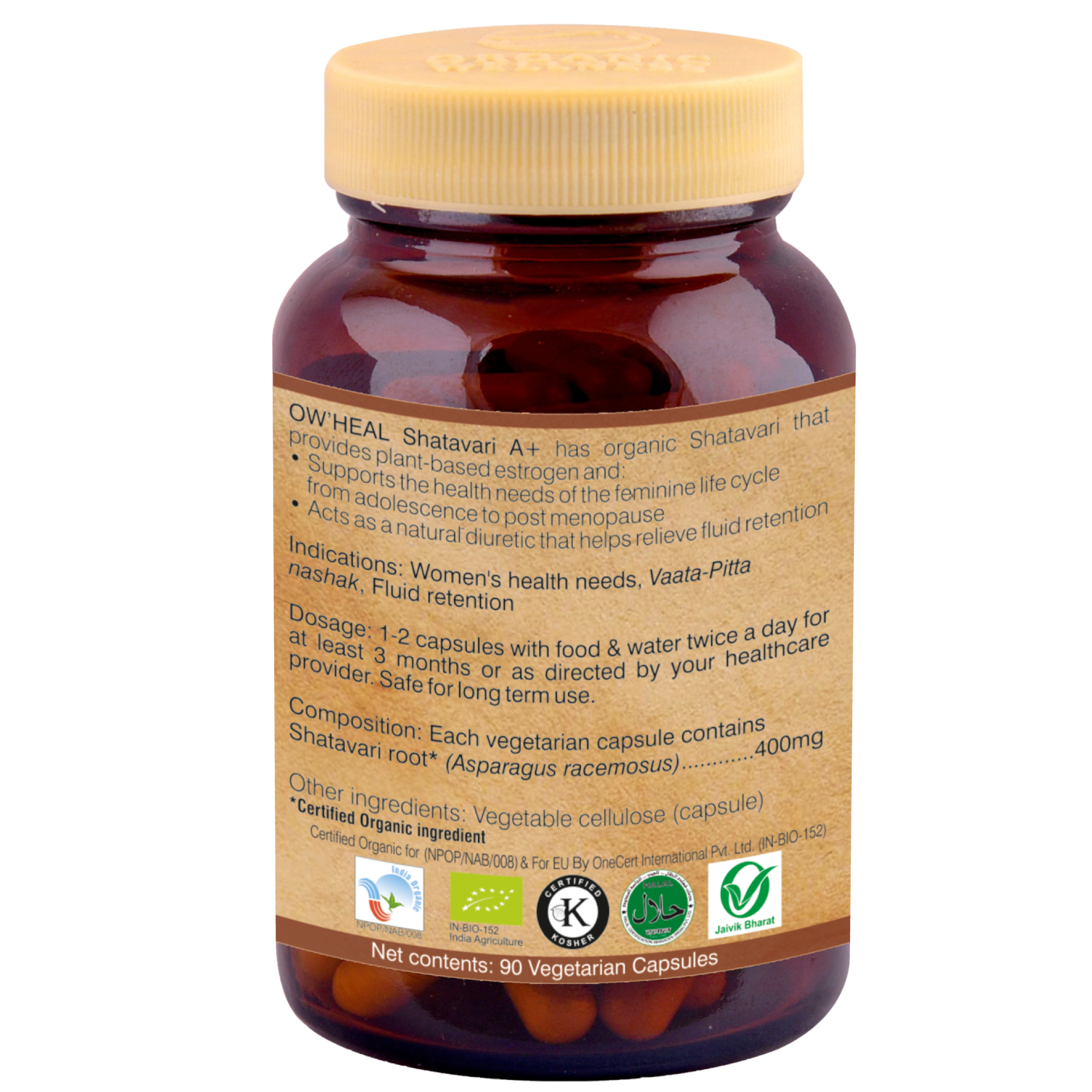 Organic Wellness Shatavari A+ 90 Capsules Bottle