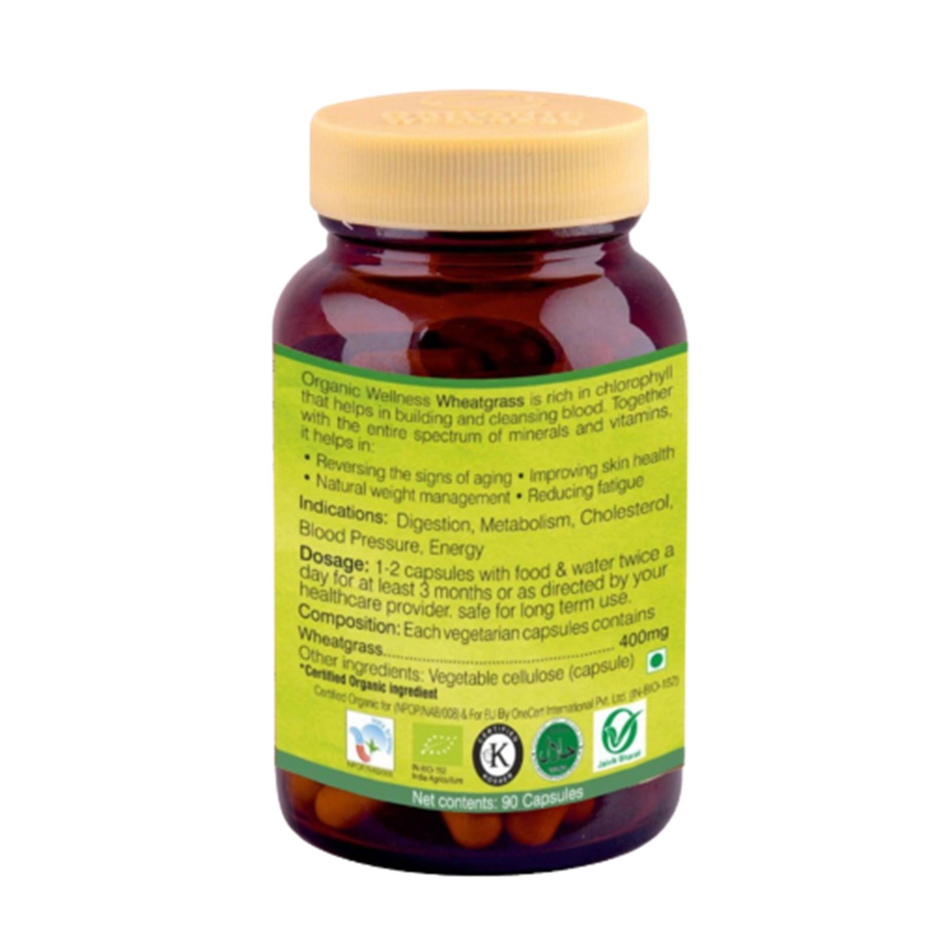 Organic Wellness Wheat Grass 90 Capsules Bottle