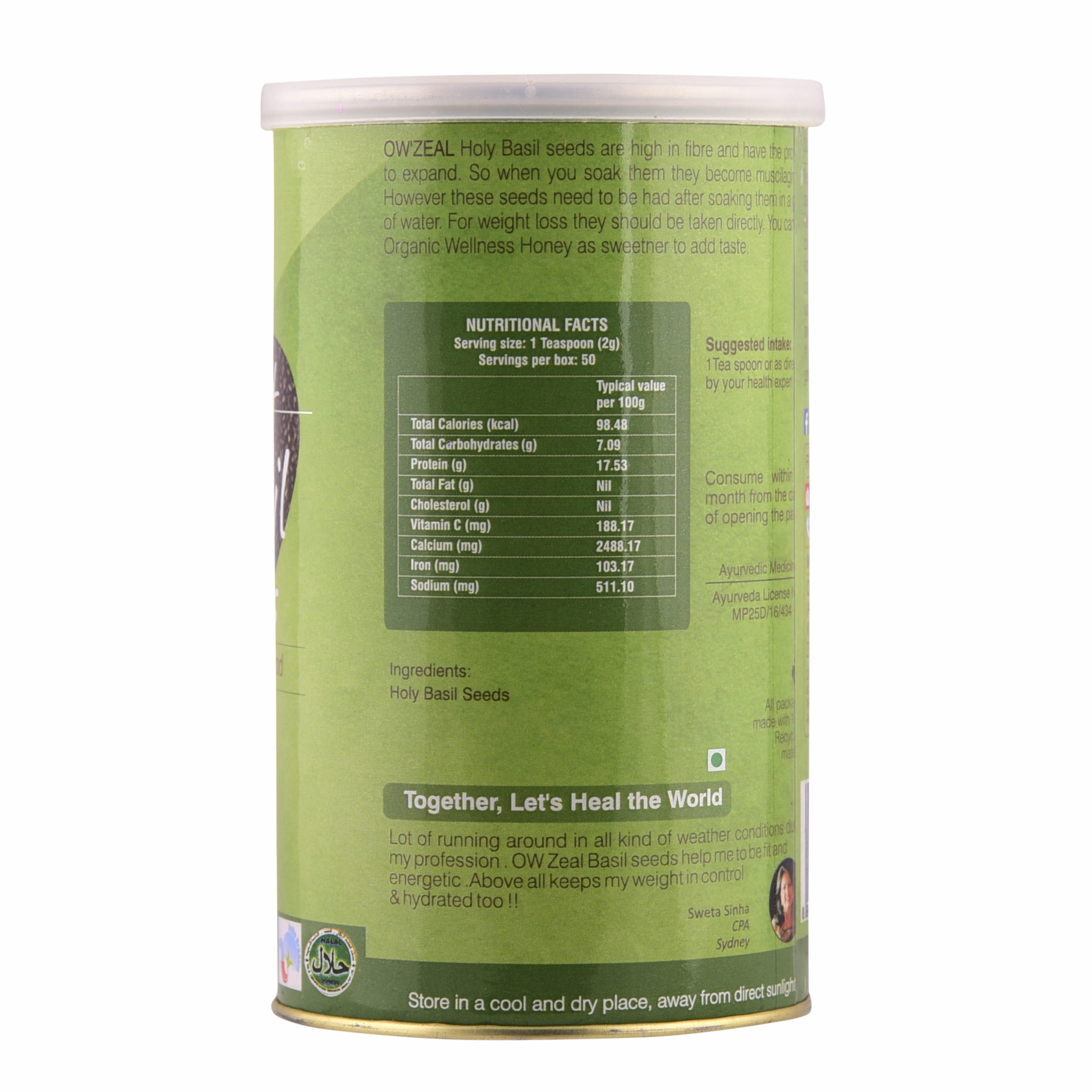 Organic Wellness Basil Seeds 100 Gram Tin