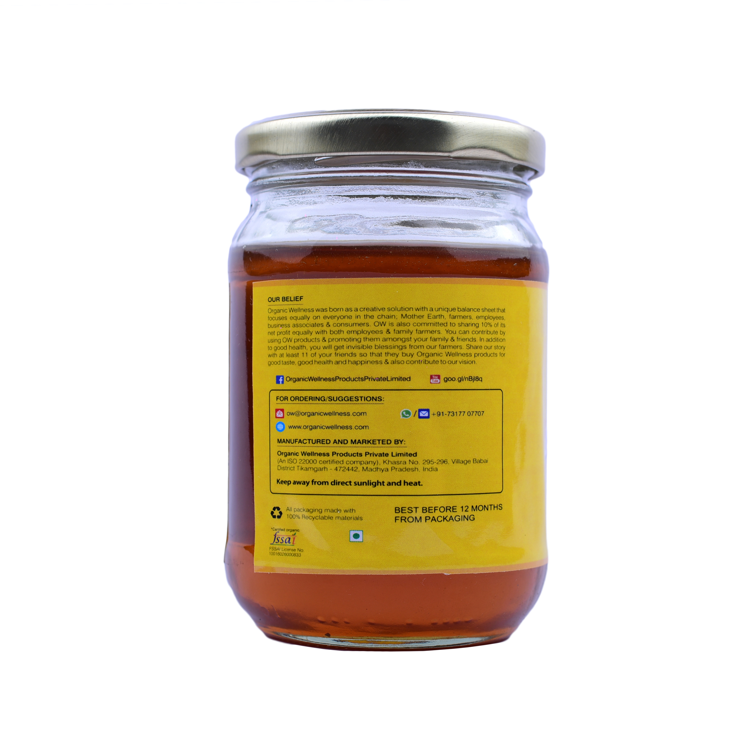 Organic Wellness Raw Honey Wild Forest 350 Gram Bottle