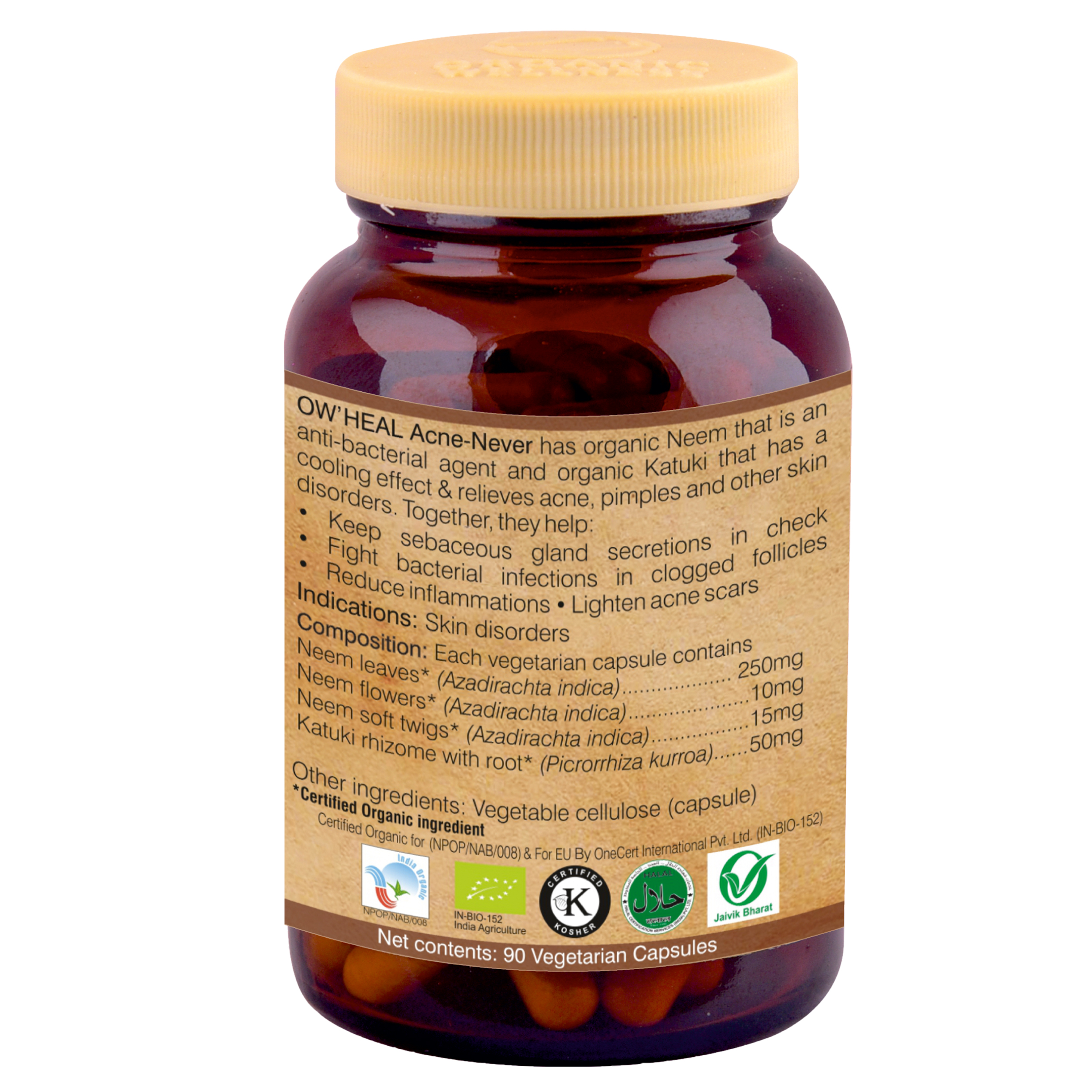 Organic Wellness Acne Never 90 Capsules Bottle