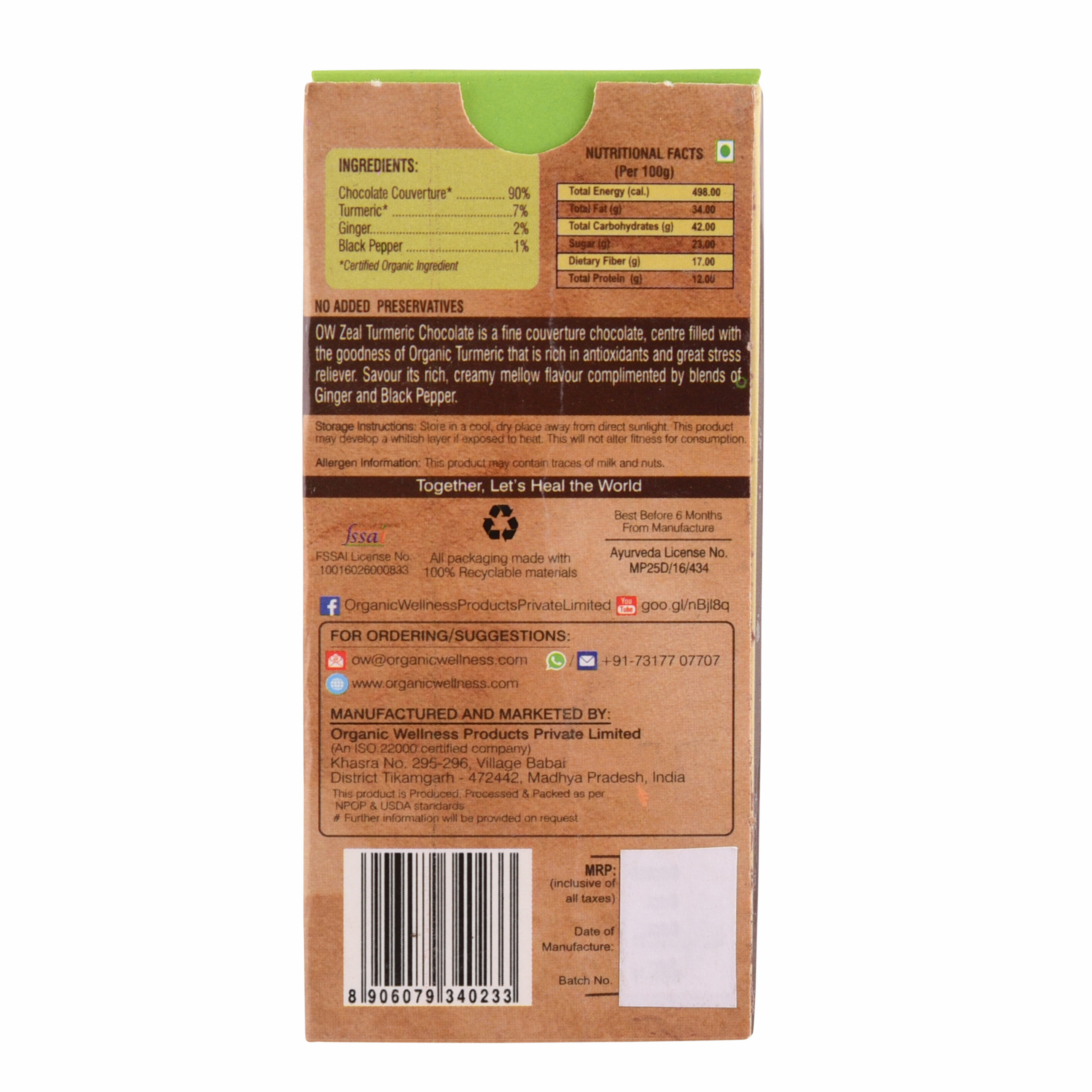 Organic Wellness Turmeric Chocolate