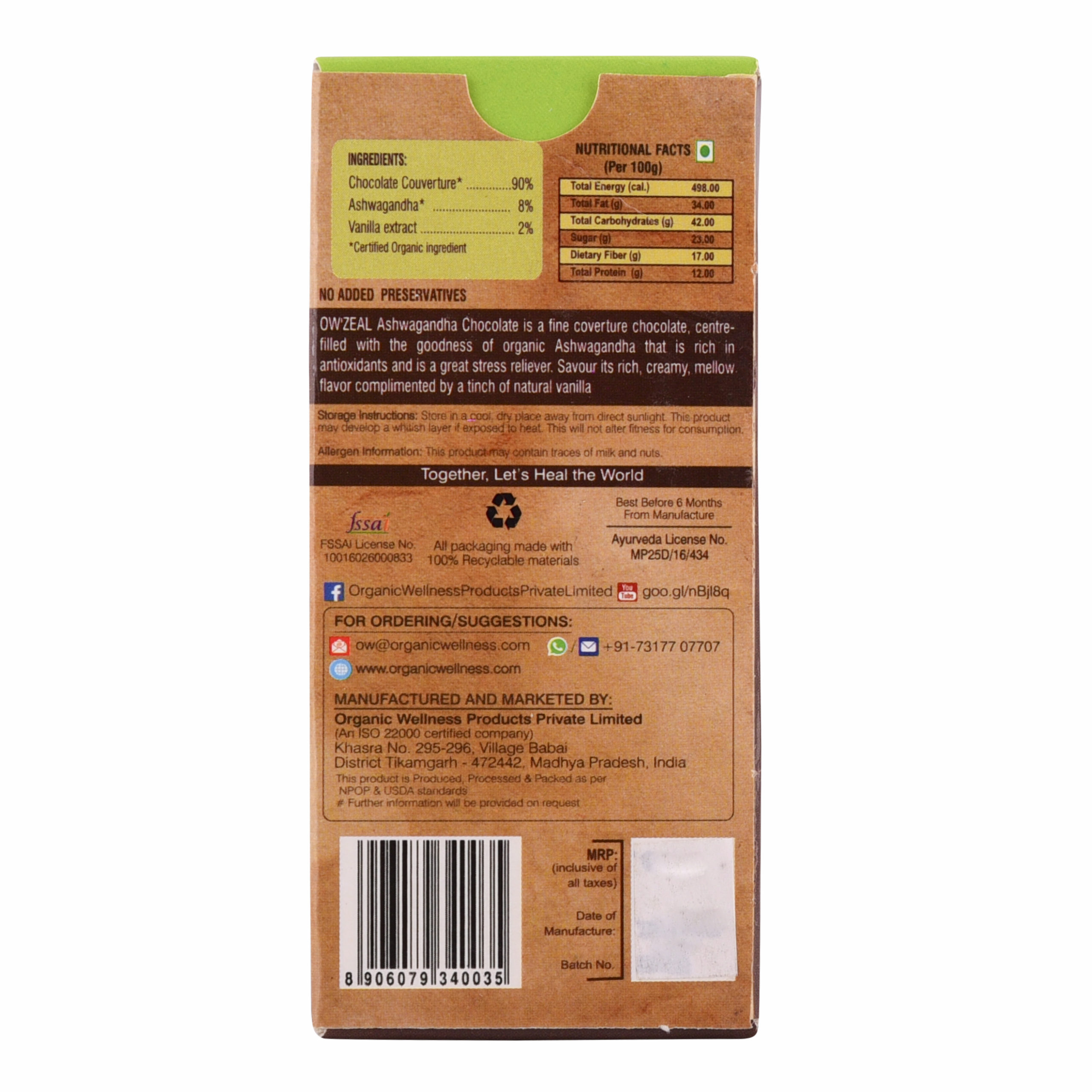 Organic wellness Ashwagandha Chocolate