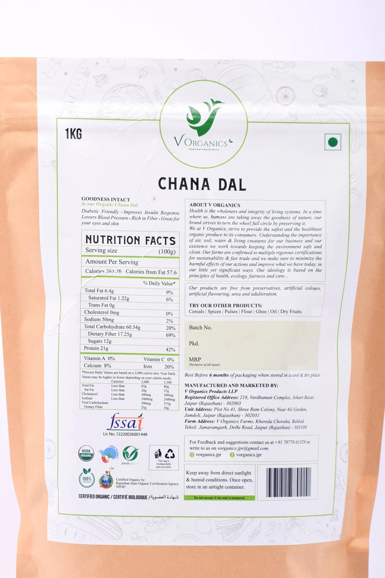 V Organics Chana Dal (Split Brown Chickpeas)