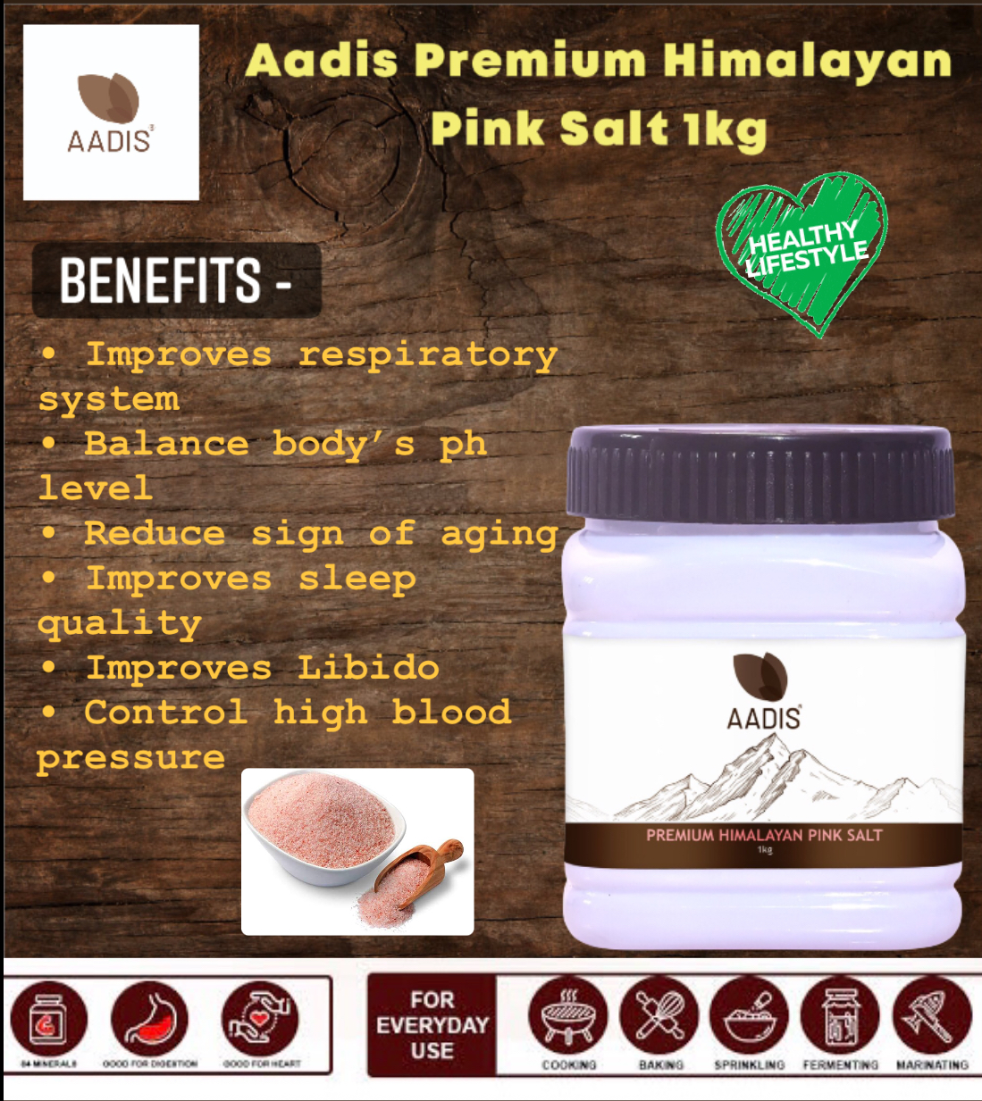 Aadis Premium Himalayan Pink Salt 500gm