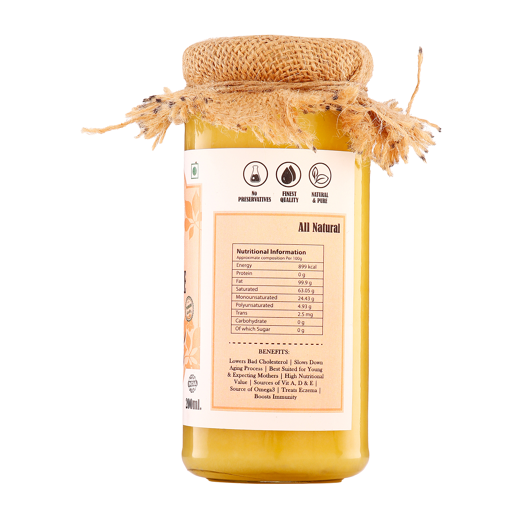 Pure & Natural Artisan A2 Cow Ghee (200 ml)