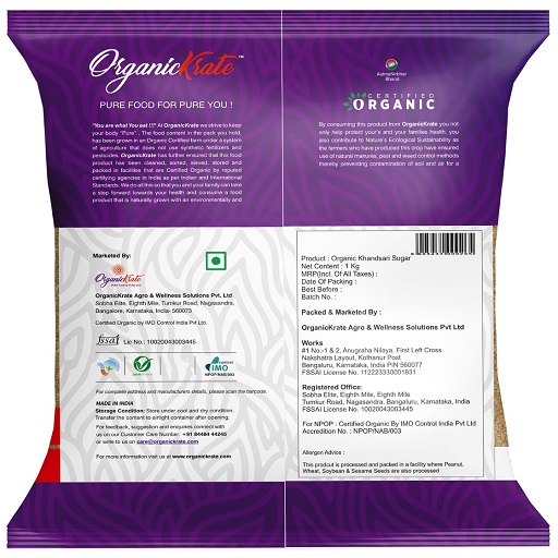 OrganicKrate Khandsari Sugar - (Raw Sugar) -Organic - 1 Kg